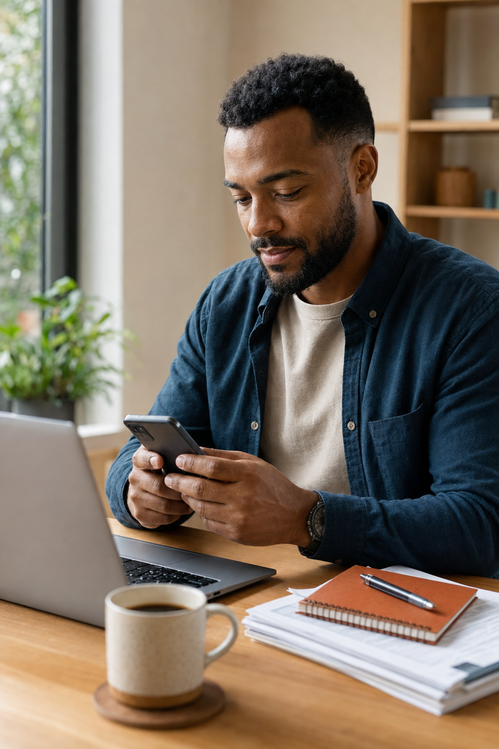 Empreendedor organizando o MEI pelo celular e computador